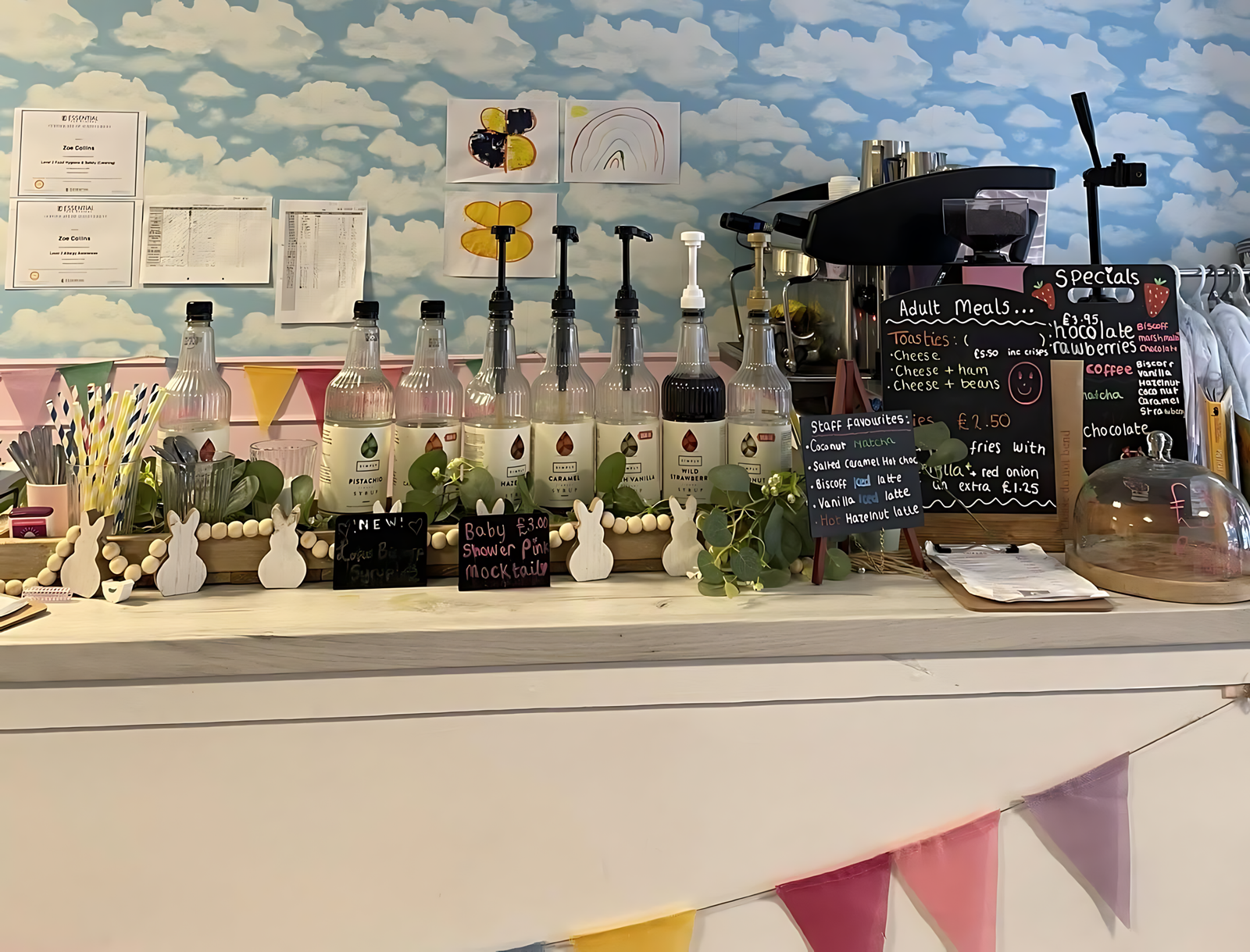 The coffee counter at Mollie's Party Paradise.
